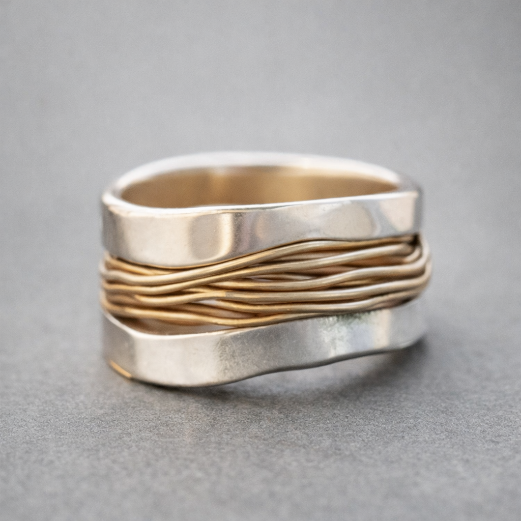 Liora | Anillo de Plata con Hilo Dorado