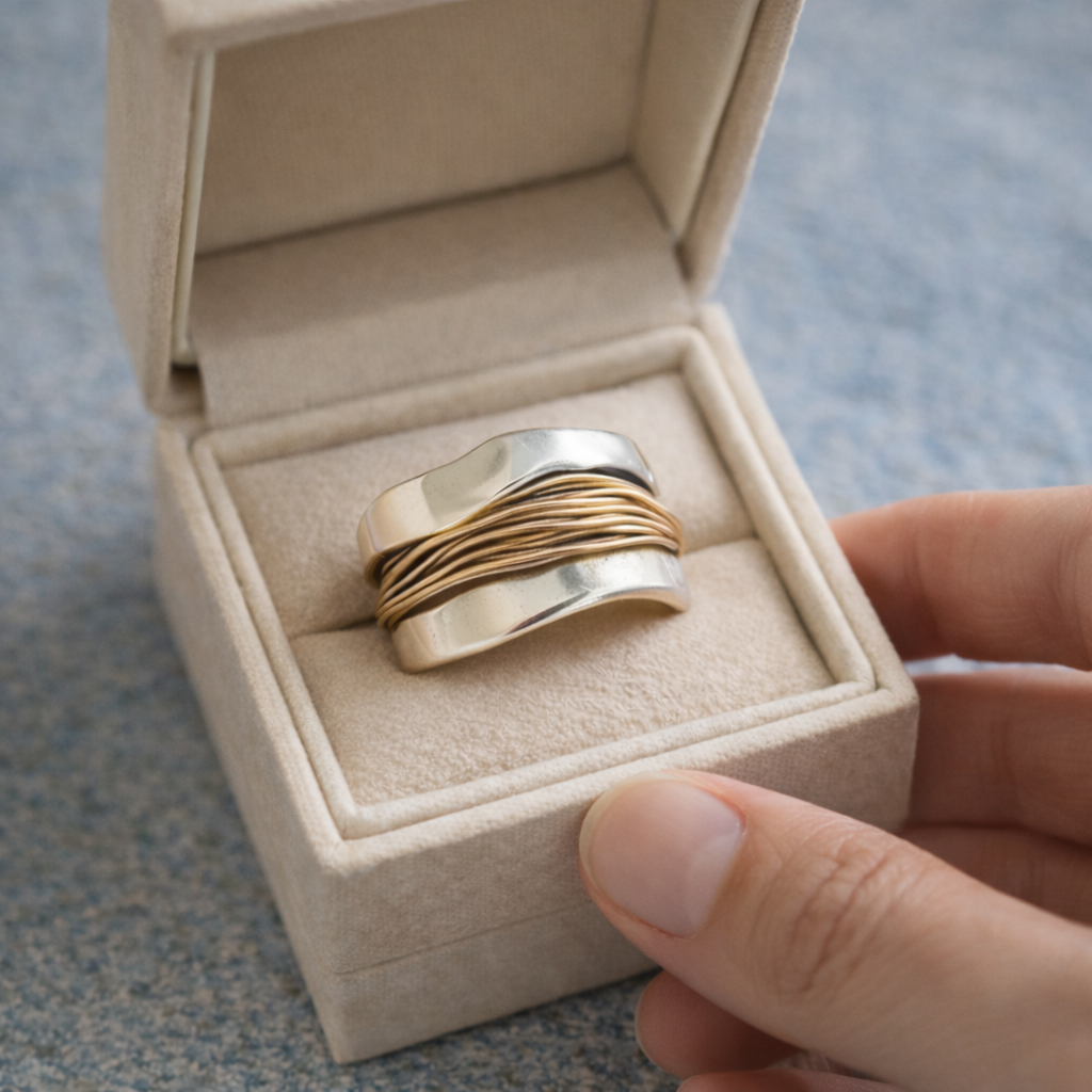 Liora | Anillo de Plata con Hilo Dorado