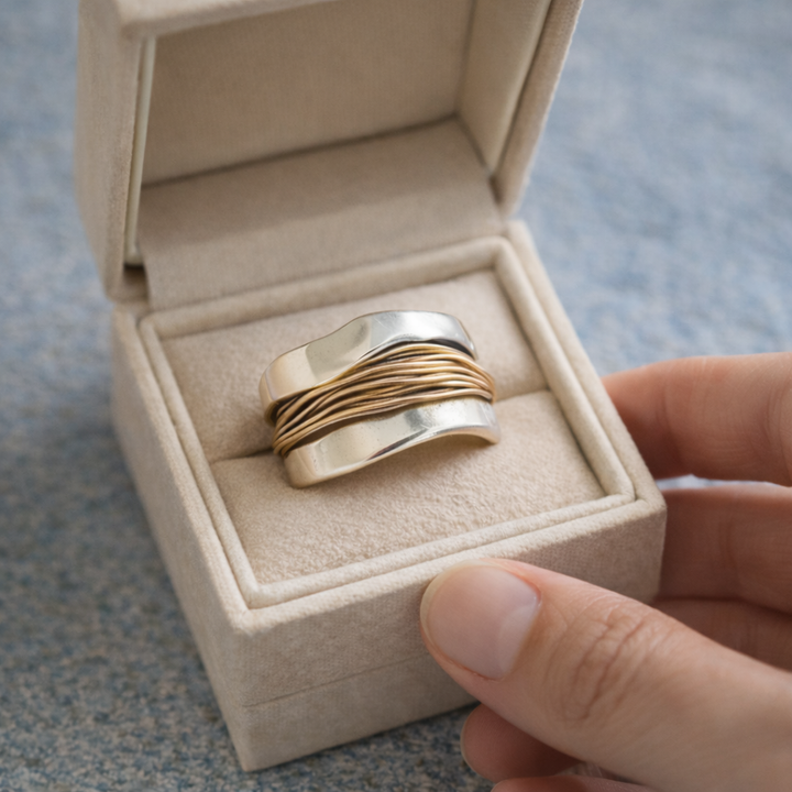 Liora | Anillo de Plata con Hilo Dorado