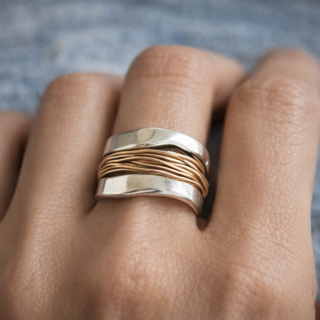 Liora | Anillo de Plata con Hilo Dorado