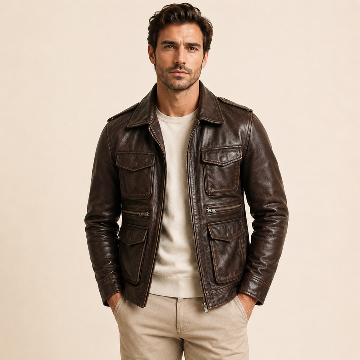 Todor | Chaqueta de cuero con bolsillos