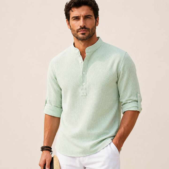 Camiseta de algodón para hombre | Manga 3/4 con cuello alto