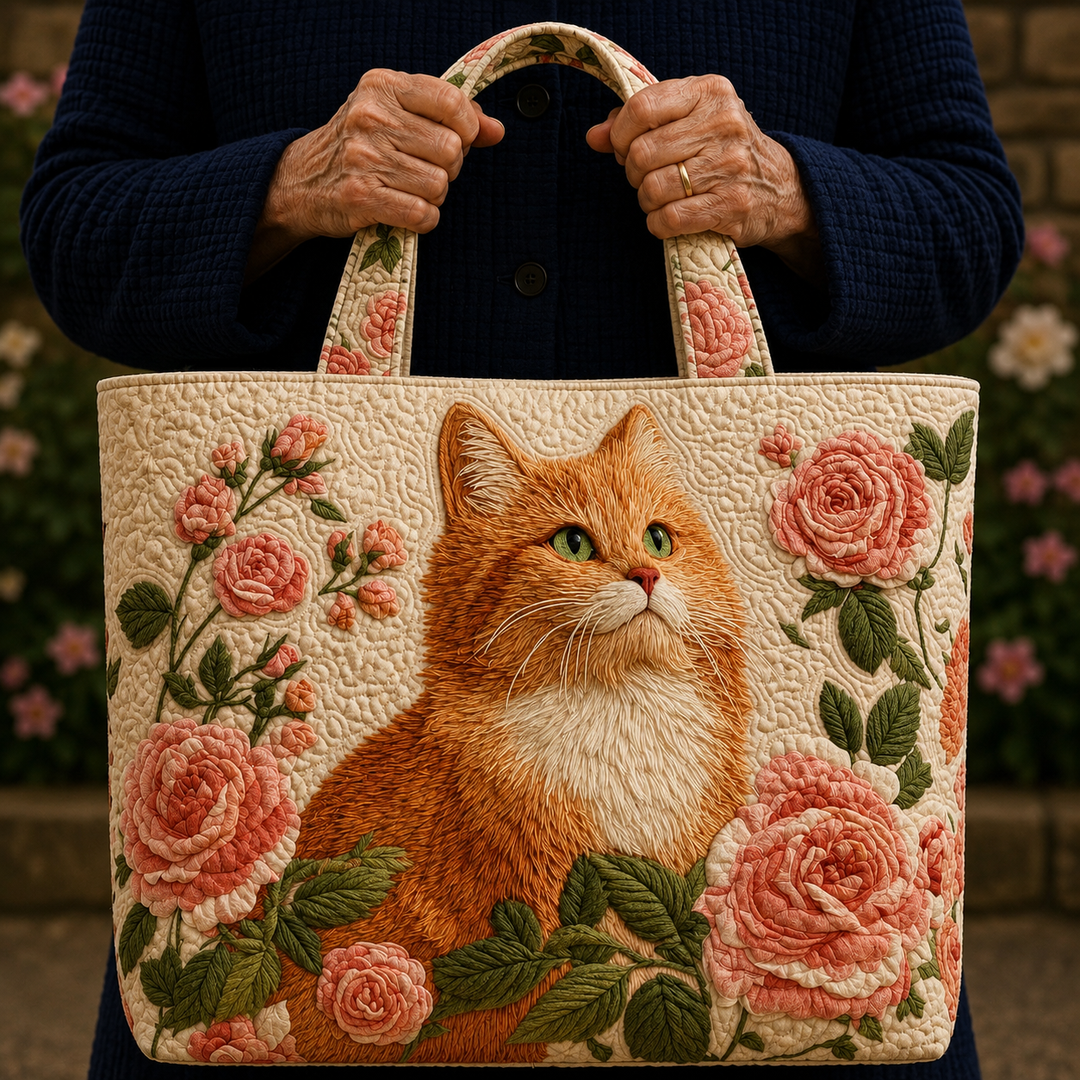 Rosas y Gato Marrón | Bolso Artesanal