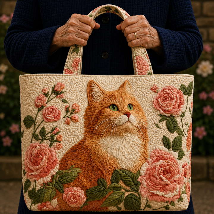 Rosas y Gato Marrón | Bolso Artesanal