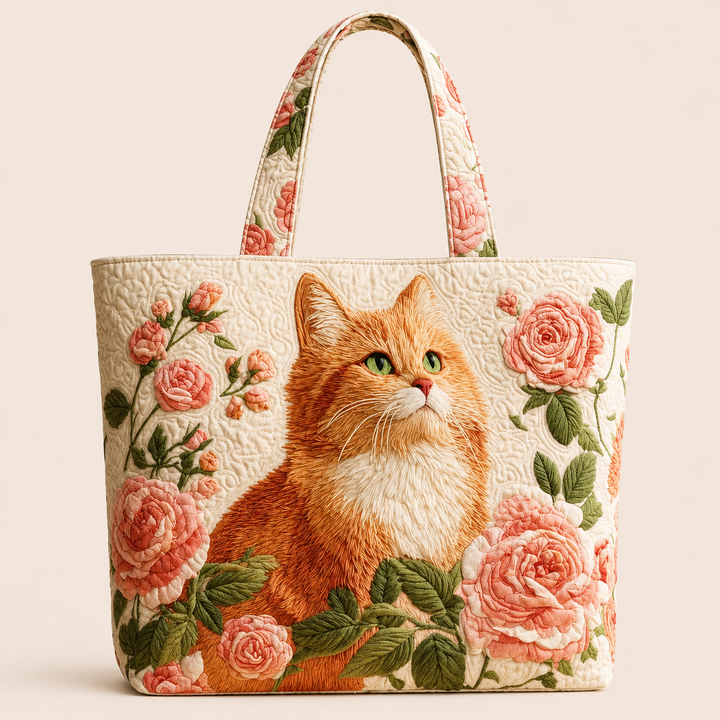 Rosas y Gato Marrón | Bolso Artesanal