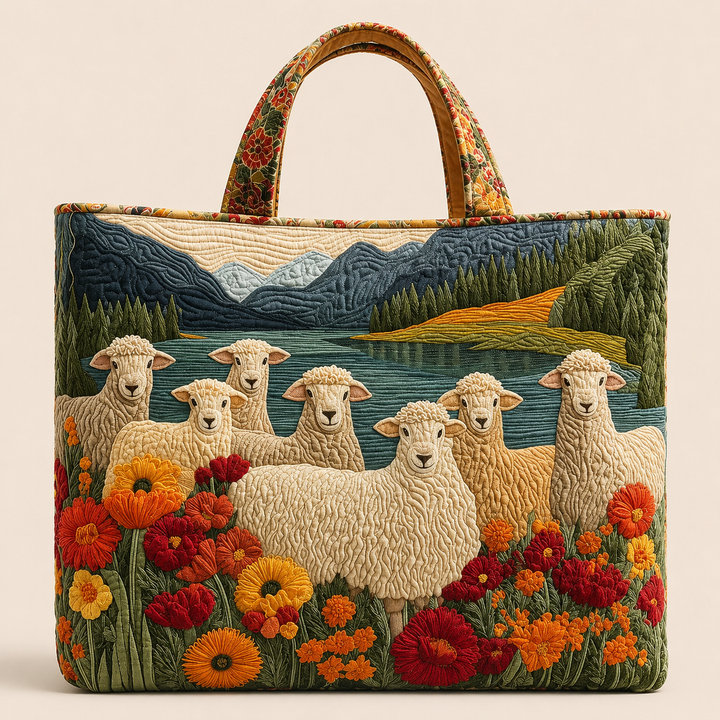 Corderos a la orilla del lago | Bolso artesanal