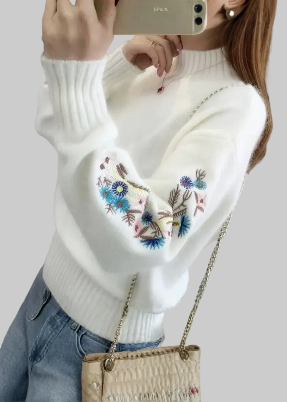Floral | Suéter de cachemira de punto bordado con estampado floral