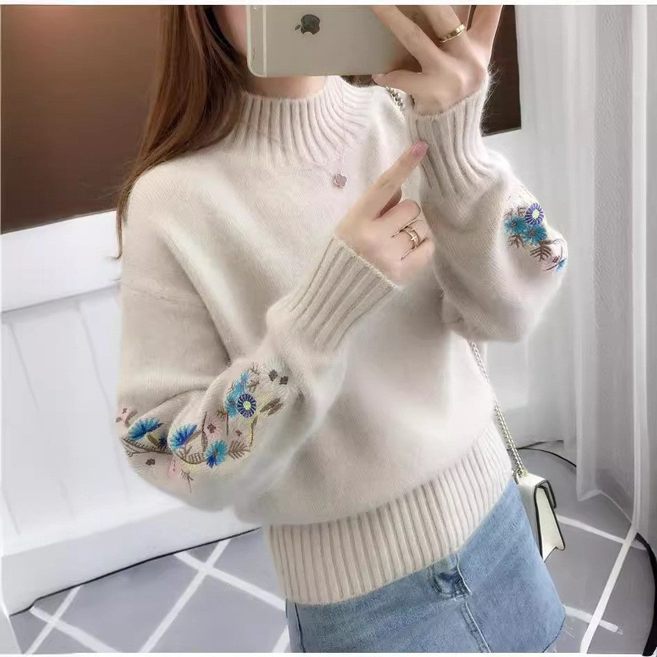 Floral | Suéter de cachemira de punto bordado con estampado floral